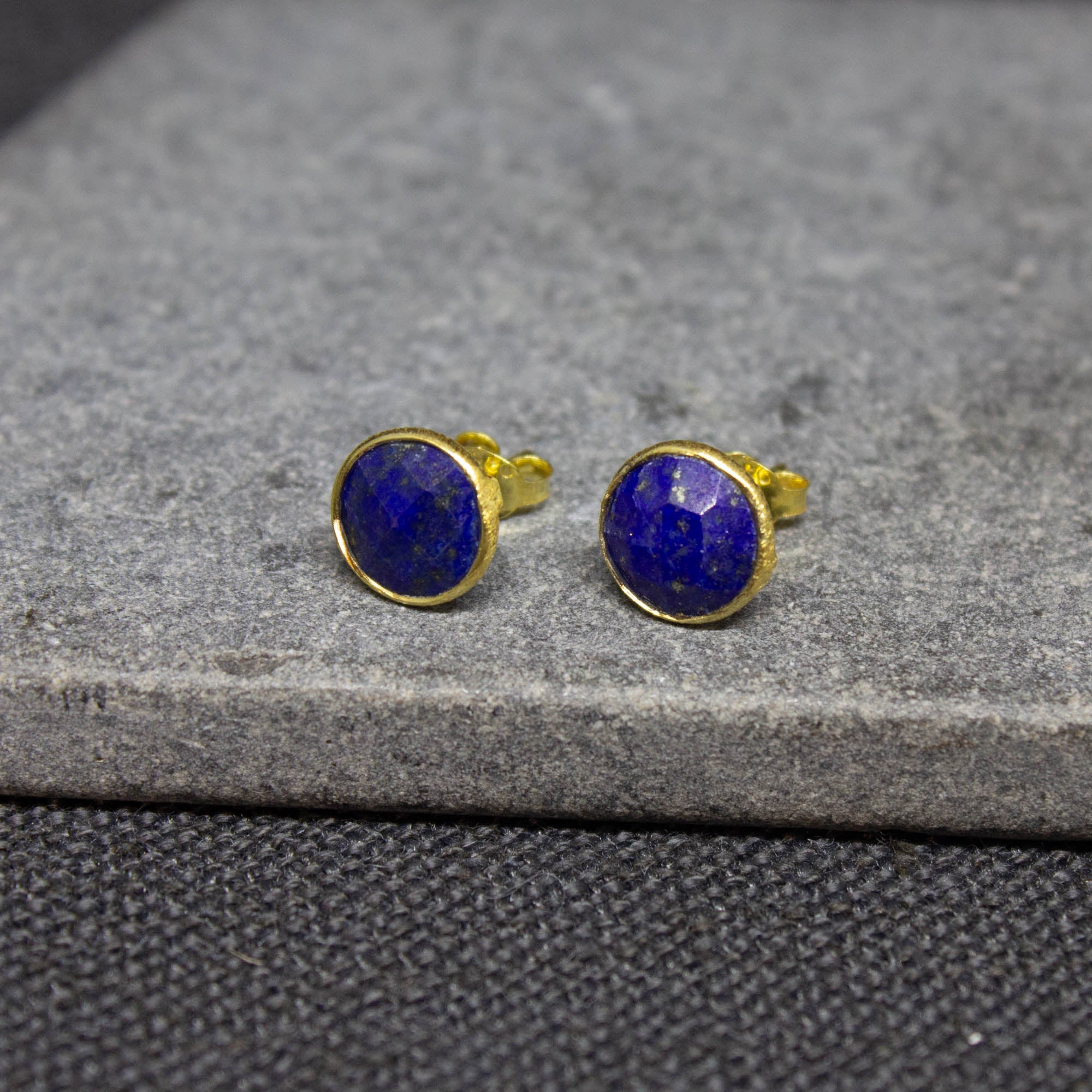 Simple gemstone everyday stud earrings, lapis lazuli and gold vermeil - Beyond Biasa