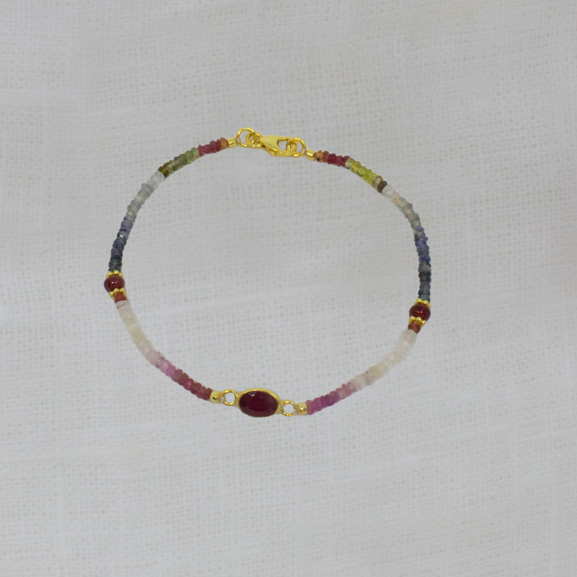 Sapphire, Ruby and Gold Beaded Bracelet