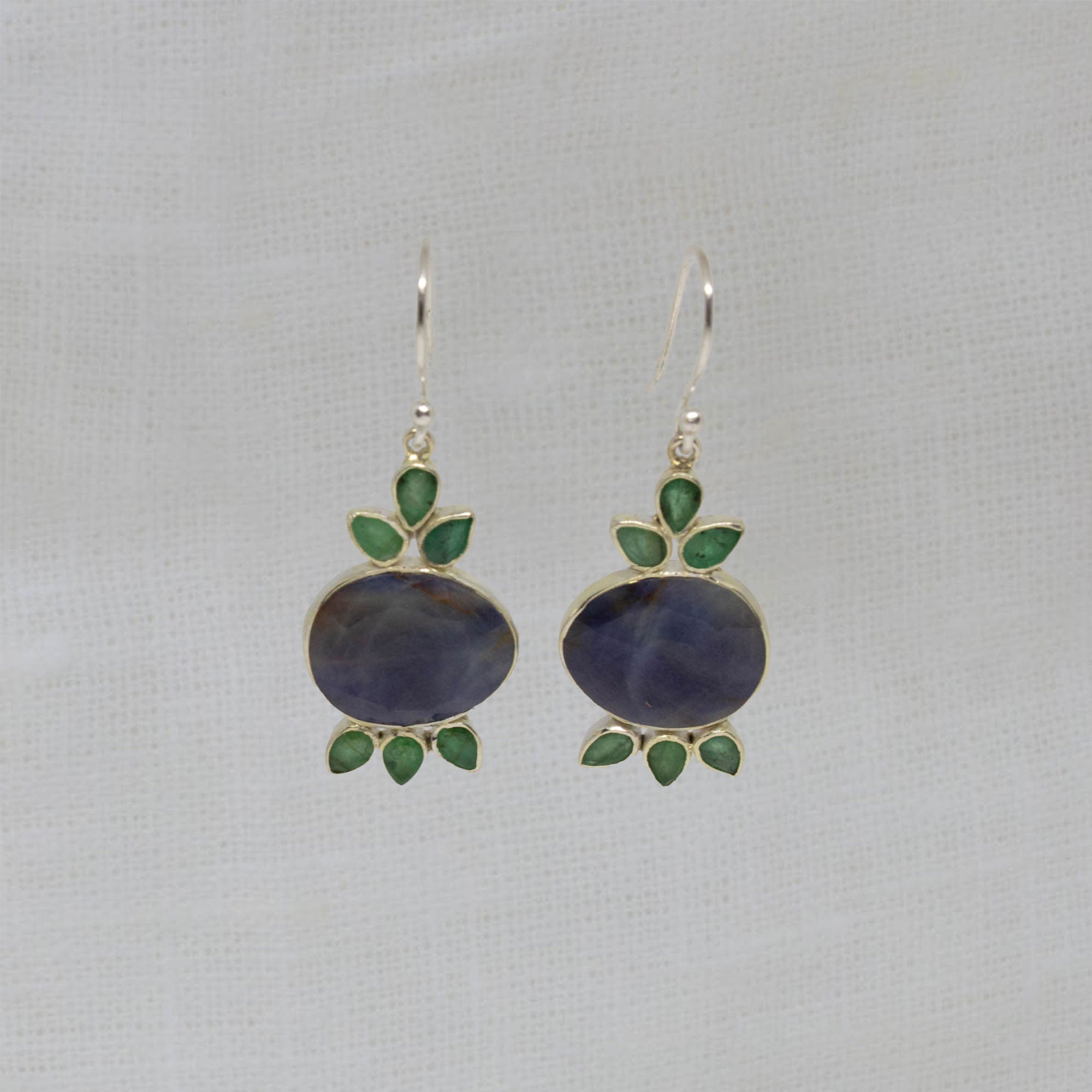 Blue Sapphire and Green Emerald Pomegranate Earrings in Sterling Silver - Beyond Biasa