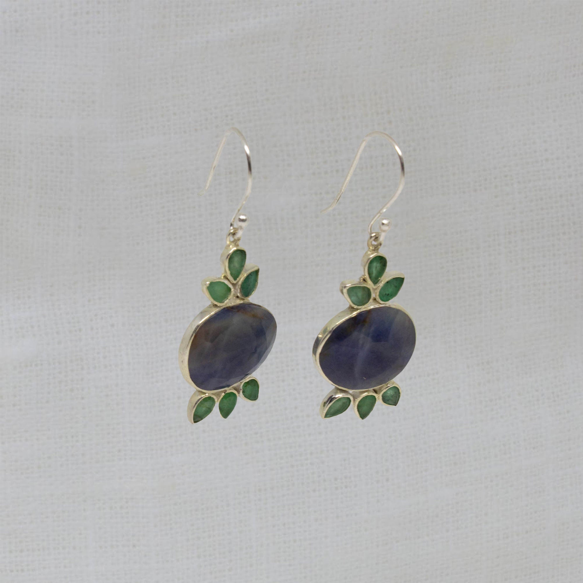 Blue Sapphire and Green Emerald Pomegranate Earrings in Sterling Silver - Beyond Biasa