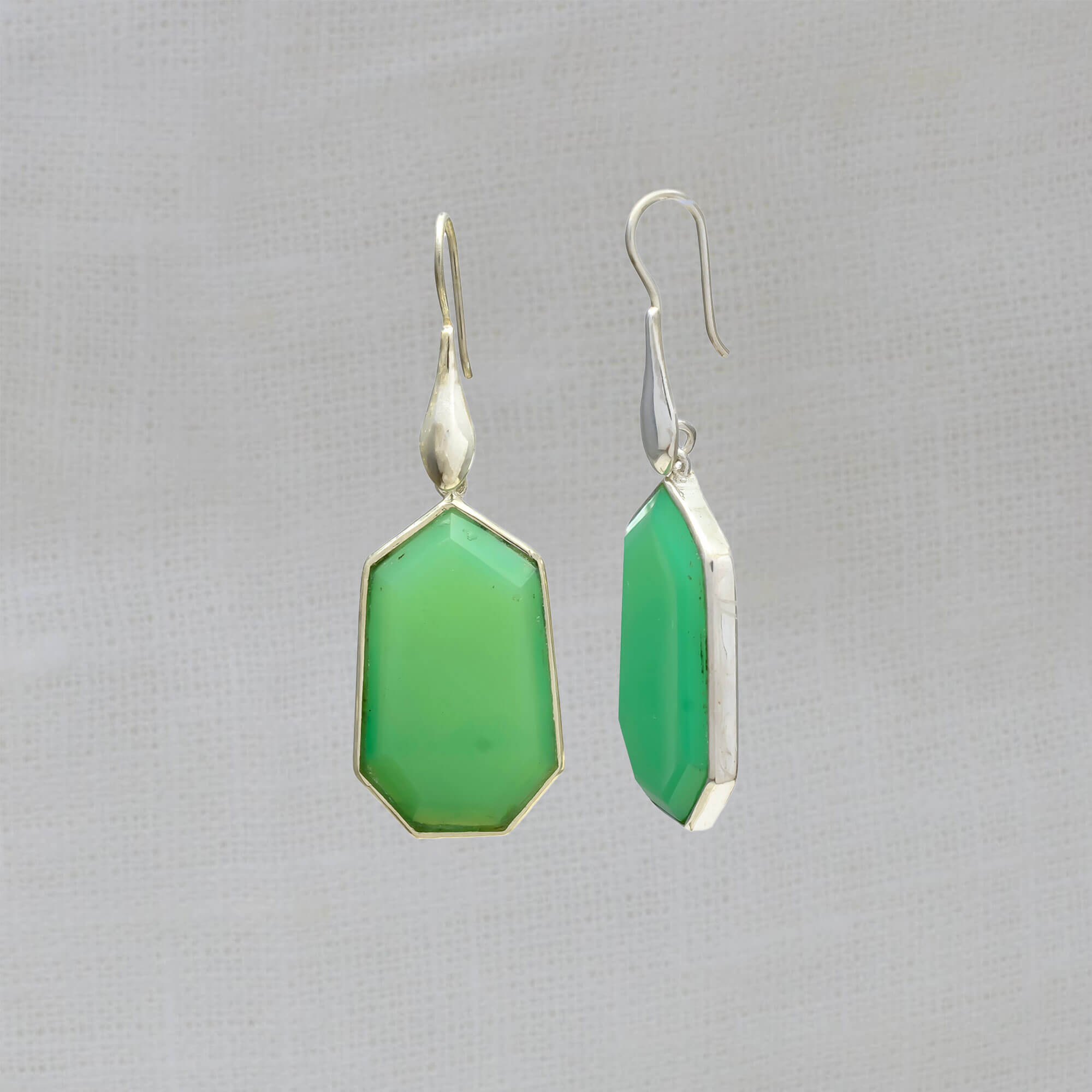 Large chrysoprase gemstone earrings in sterling silver with a hook fitting