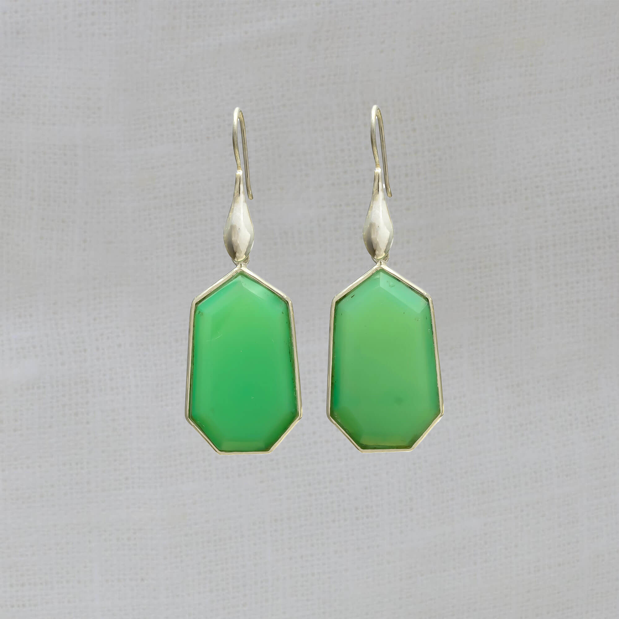 Large chrysoprase gemstone earrings in sterling silver with a hook fitting
