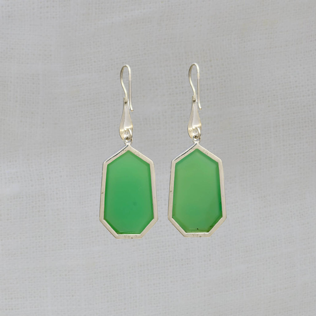 Large chrysoprase gemstone earrings in sterling silver with a hook fitting