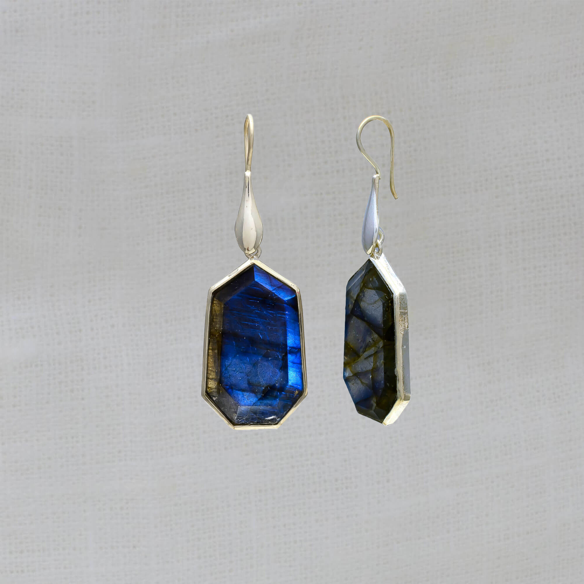 Labradorite large geometric drop earrings in sterling silver