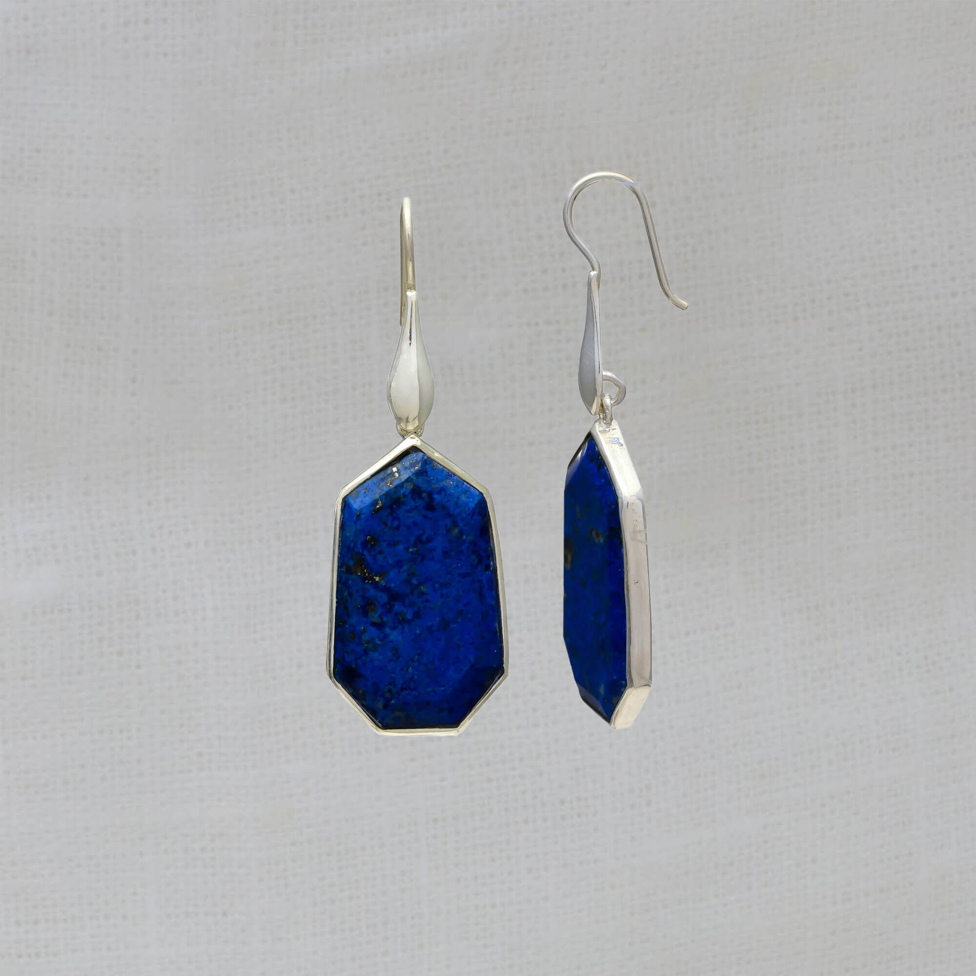 Lapis lazuli large geometric statement earrings in sterling silver - Beyond Biasa