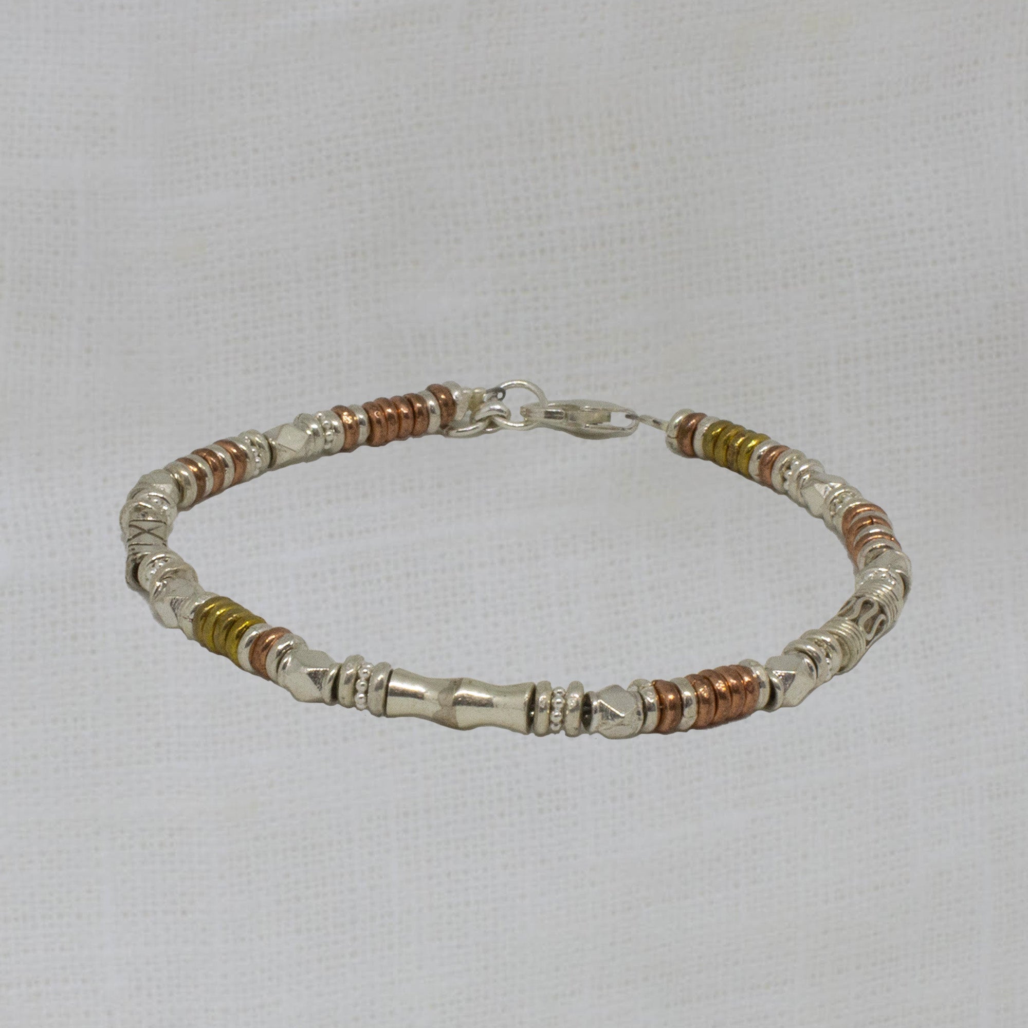 Sterling Silver, Copper and Brass Bead Bracelet - Beyond Biasa