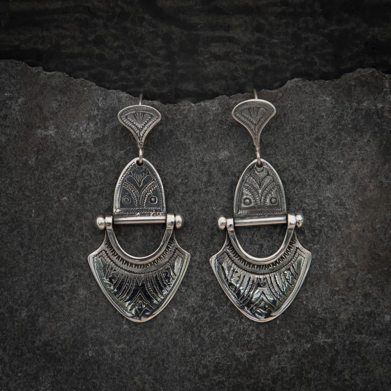 Sterling Silver Tuareg inspired hinged dangle earrings | Beyond Biasa
