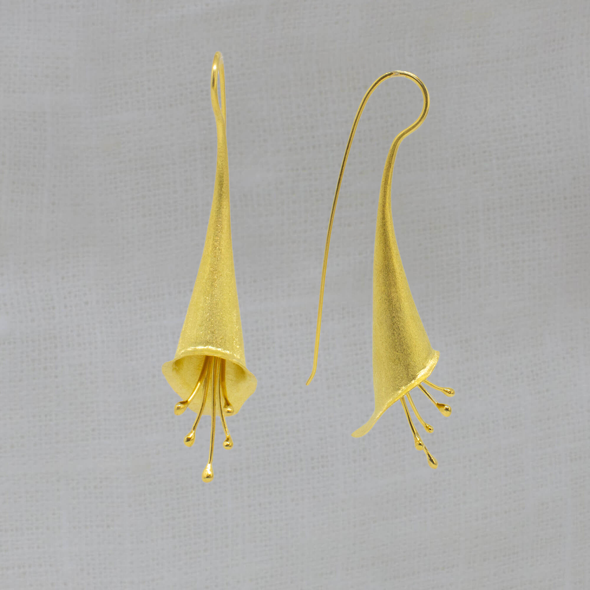 Brushed 18k Gold Vermeil Flower Flute Statement Earrings - Beyond Biasa