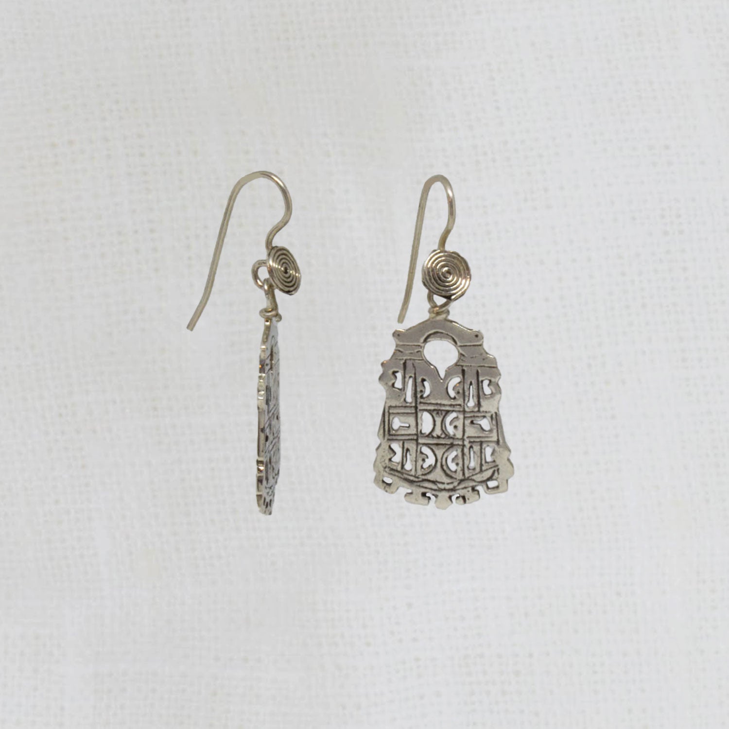 Small sterling silver geometric Tuareg inspired ethnic drop earrings - Beyond Biasa