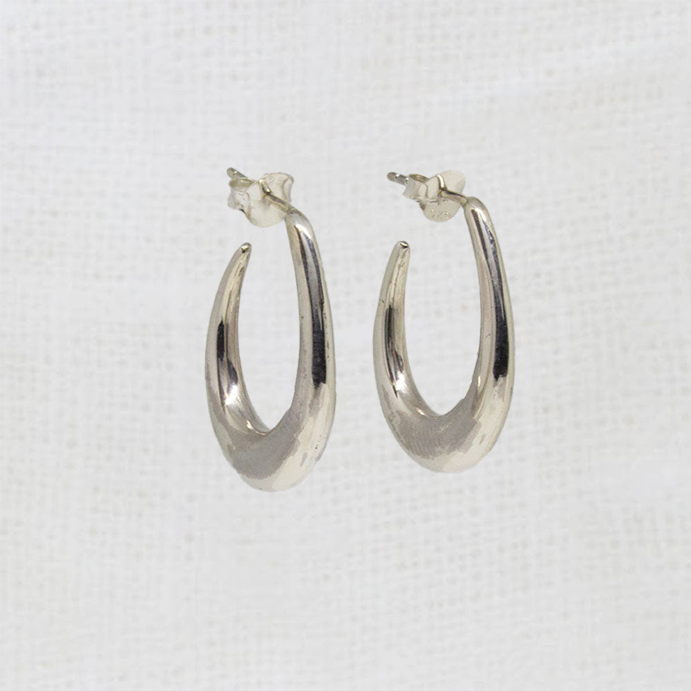 Minimal sterling silver tapered hoop earrings with stud fitting | Beyond Biasa