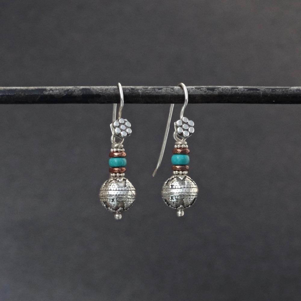 Silver and Copper Bali Granulation Earrings - Beyond Biasa