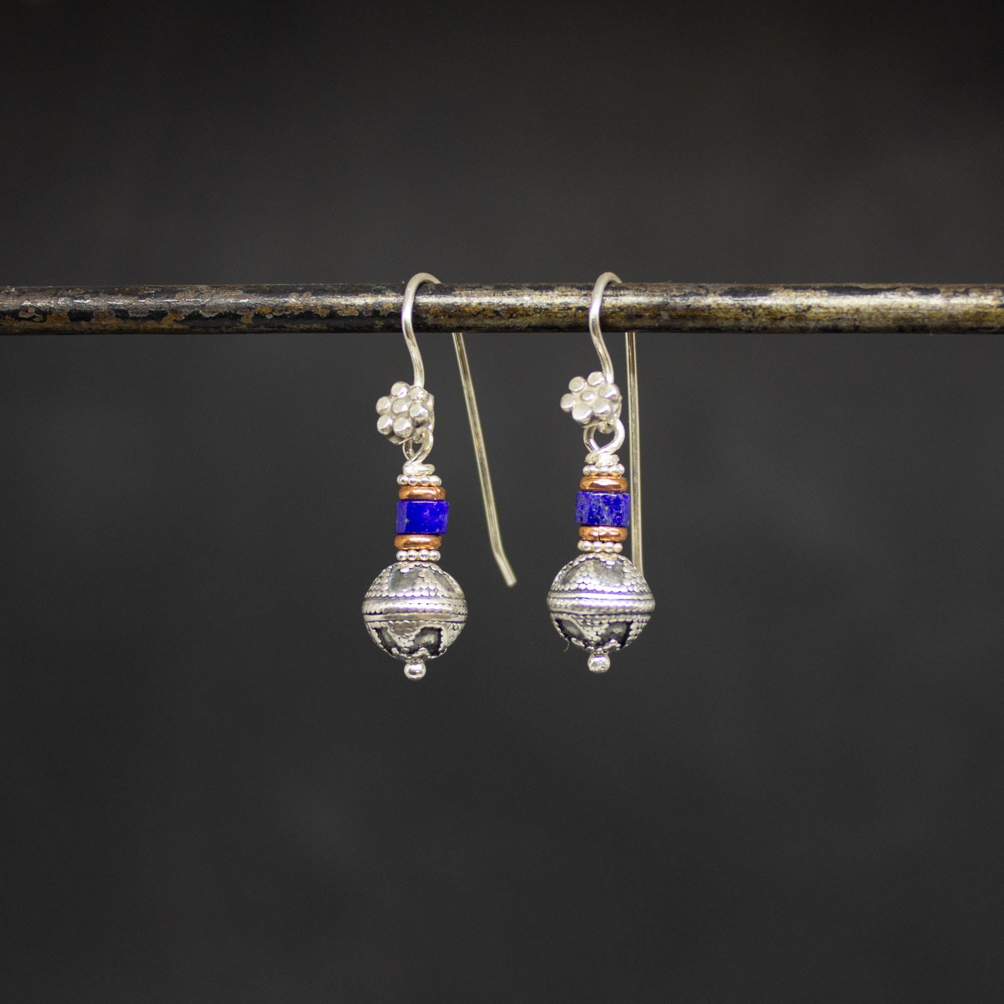 Silver and Copper Bali Granulation Earrings - Beyond Biasa