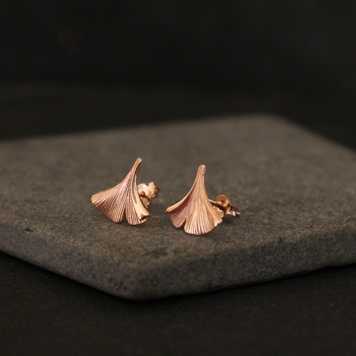 Rose gold ginkgo leaf stud earrings