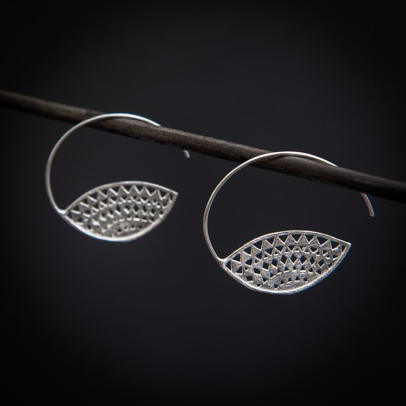 Geometric Aztec Tribal Sterling Silver or Gold Vermeil Hoop Earrings - Beyond Biasa