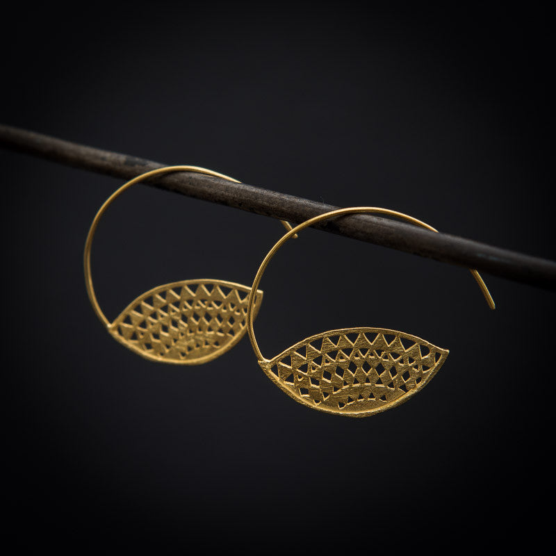 Geometric Aztec Tribal Sterling Silver or Gold Vermeil Hoop Earrings - Beyond Biasa