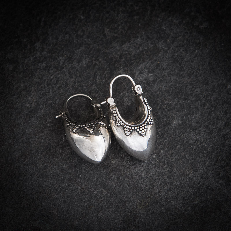 Granulation Sterling Silver Bucket Hoop Earrings - Beyond Biasa