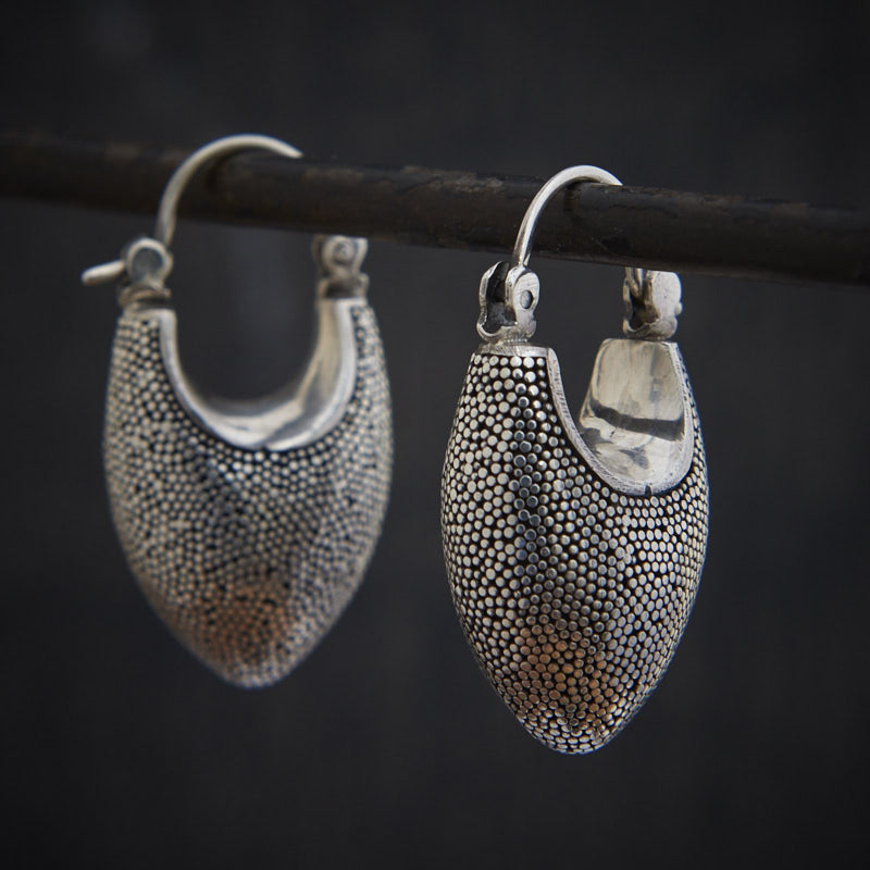 Sterling Silver Granulation Bucket Hoop Earrings - Beyond Biasa