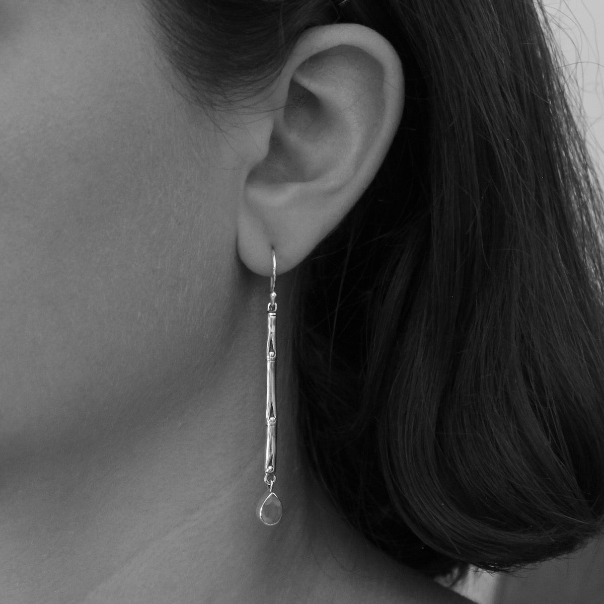 Sterling Silver Bamboo Drop Earrings with Amethyst - Beyond Biasa