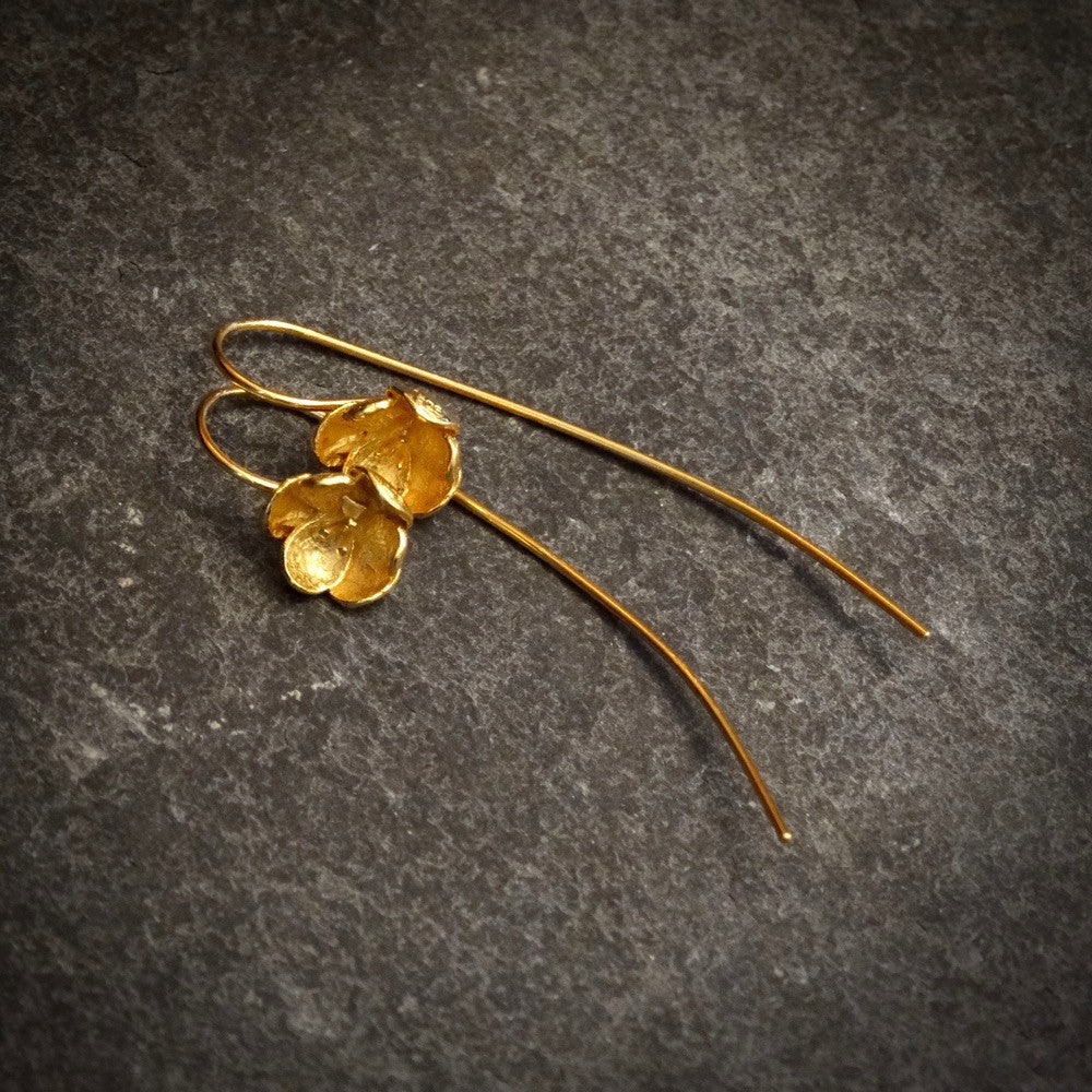 Long Flower Earrings in Gold Vermeil - Beyond Biasa