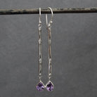 Sterling Silver Bamboo Drop Earrings with Amethyst - Beyond Biasa