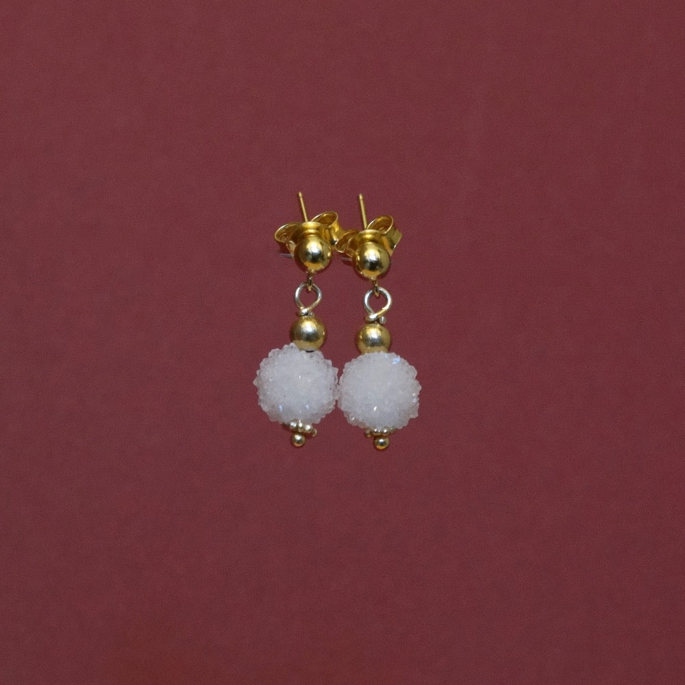 Snowball Quartz and Gold Vermeil Earrings - Beyond Biasa