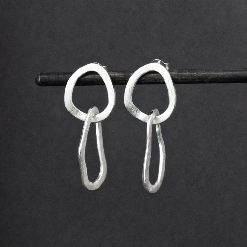 Brushed Sterling Silver Organic Shapes Earrings - Beyond Biasa