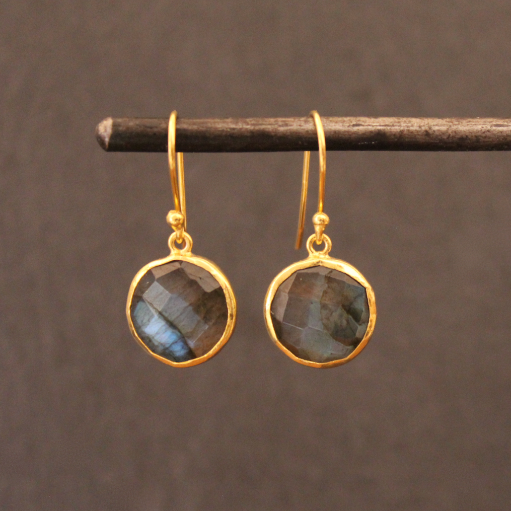 Labradorite and Gold Vermeil Round Drops - Beyond Biasa