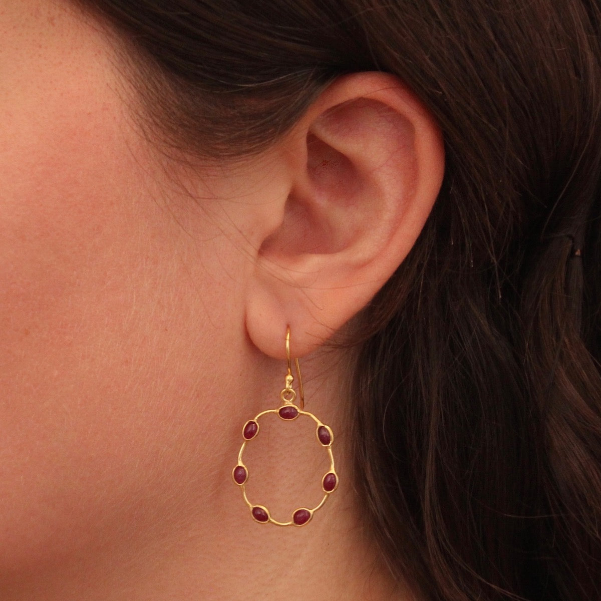 Ruby and Gold Vermeil Open Circle Earrings - Beyond Biasa