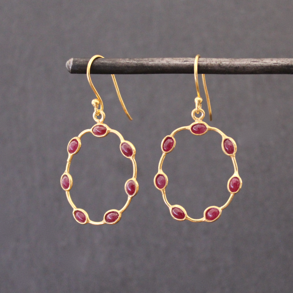 Ruby and Gold Vermeil Open Circle Earrings - Beyond Biasa