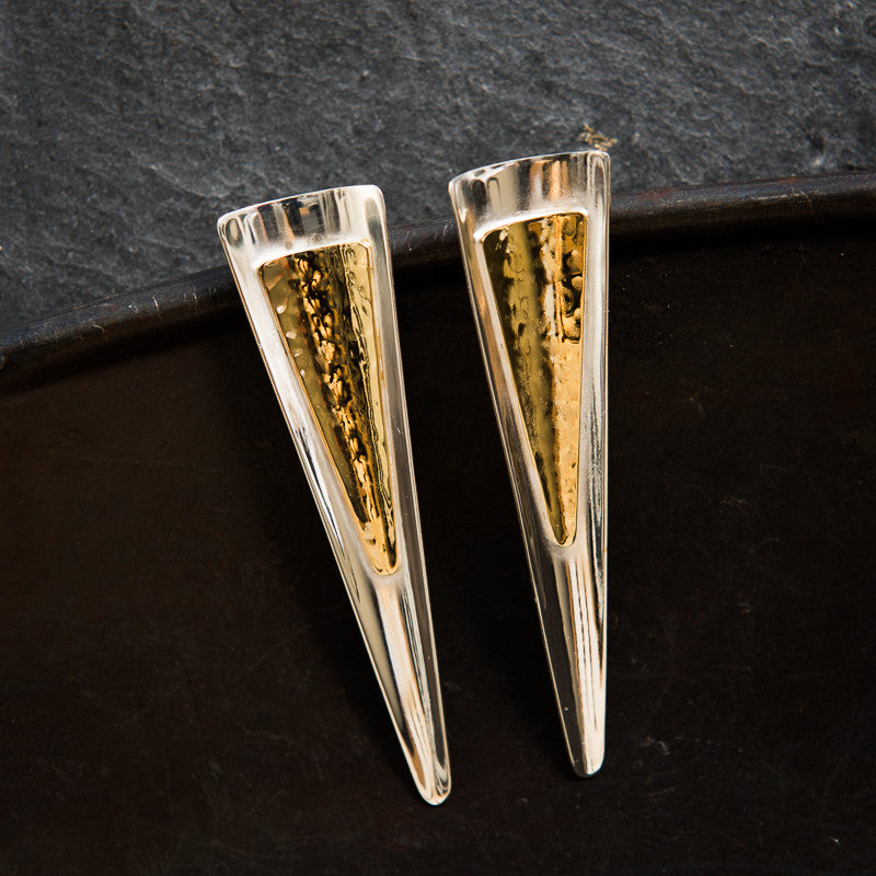Sterling Silver and Gold Vermeil Triangle Stud Earrings - Beyond Biasa