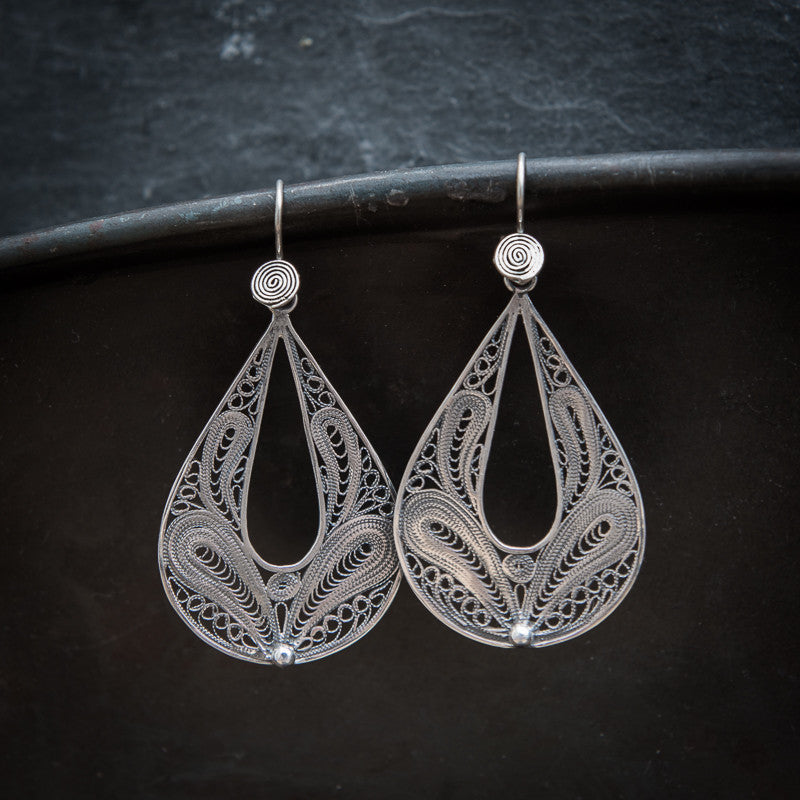 Sterling Silver Teardrop Filigree Earrings - Beyond Biasa