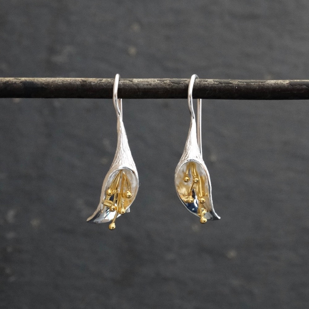 Silver and Gold Flower Flute Earrings - Beyond Biasa