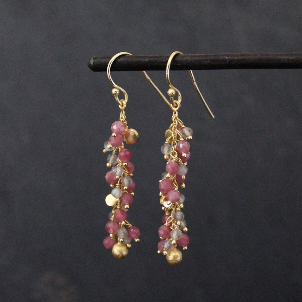 Labradorite, Quartz and Gold Vermeil Cluster Earrings - Beyond Biasa