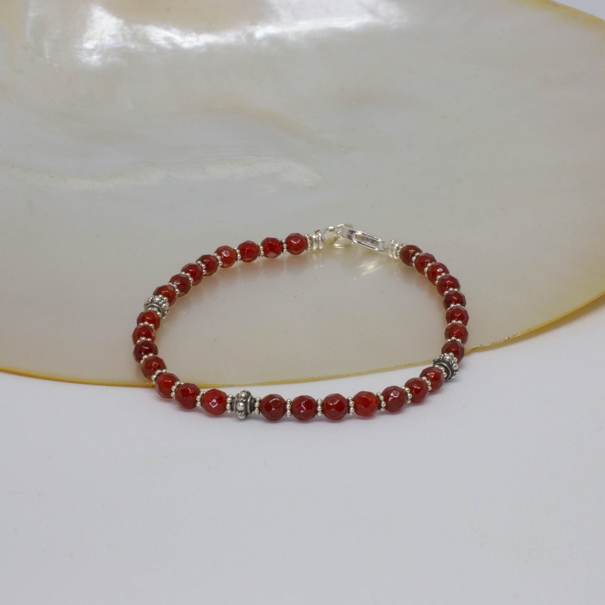 Carnelian Gemstone and Silver Beaded Stacking Bracelet - Beyond Biasa