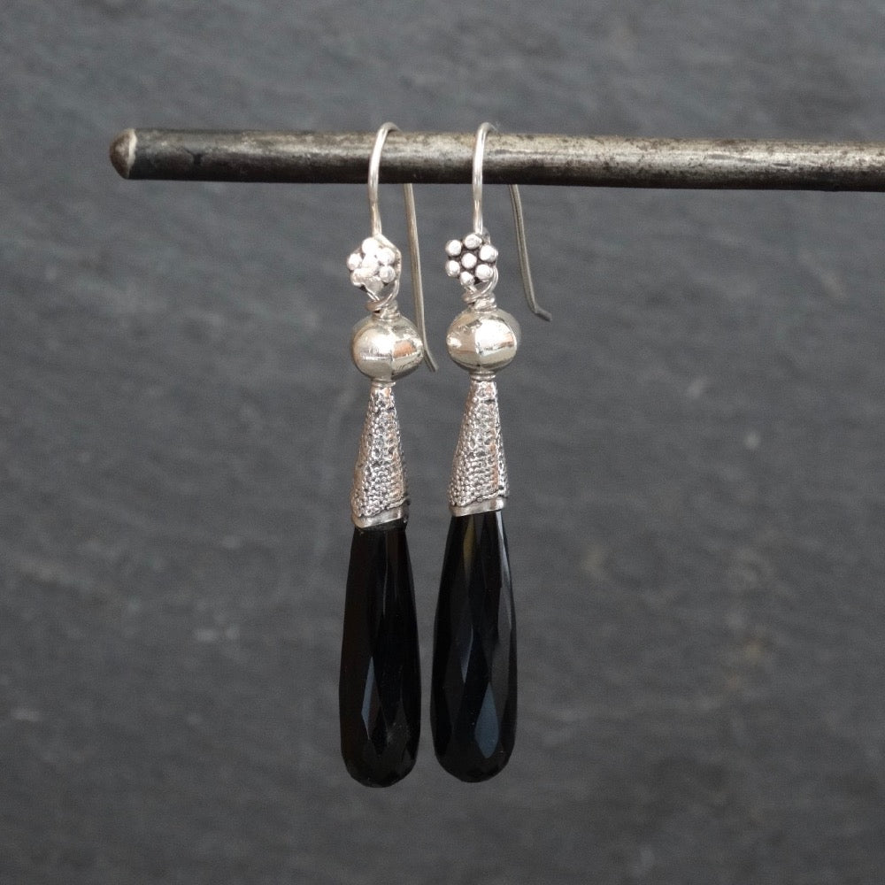Black Onyx and Silver Granulation Earrings - Beyond Biasa