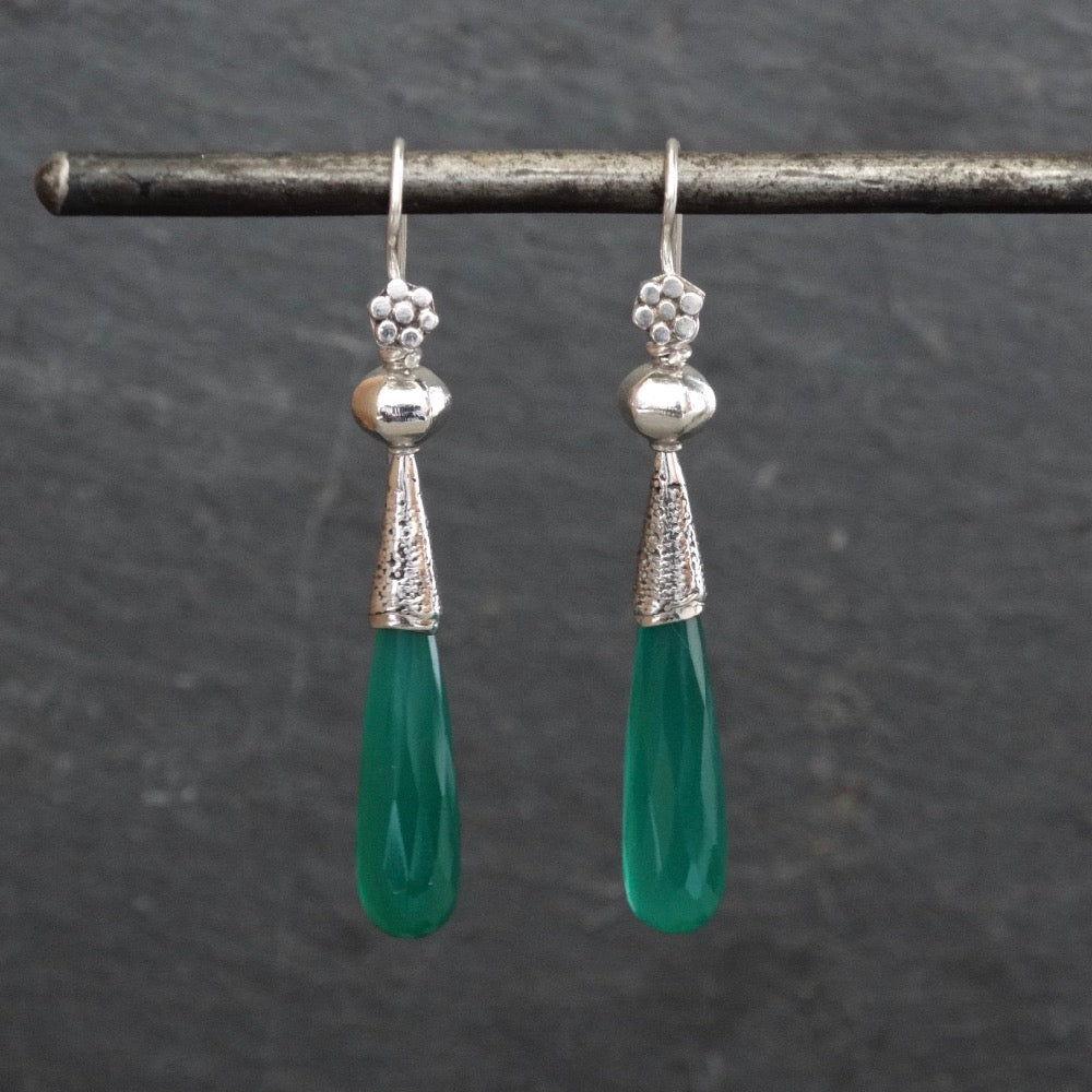Green Quartz and Silver Granulation Earrings - Beyond Biasa