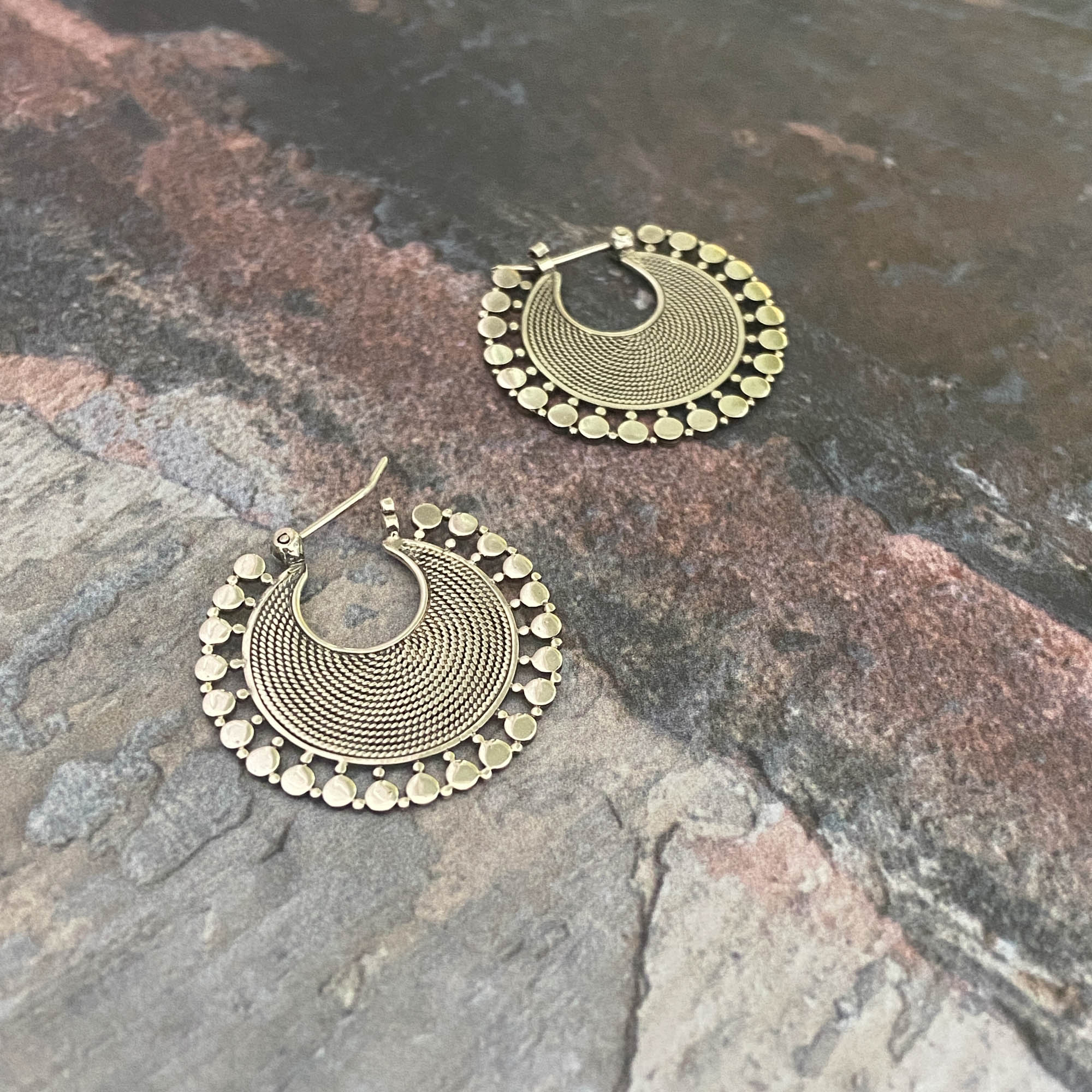 Oxidised Sterling Silver Wirework Flat Hoop Earrings | Beyond Biasa