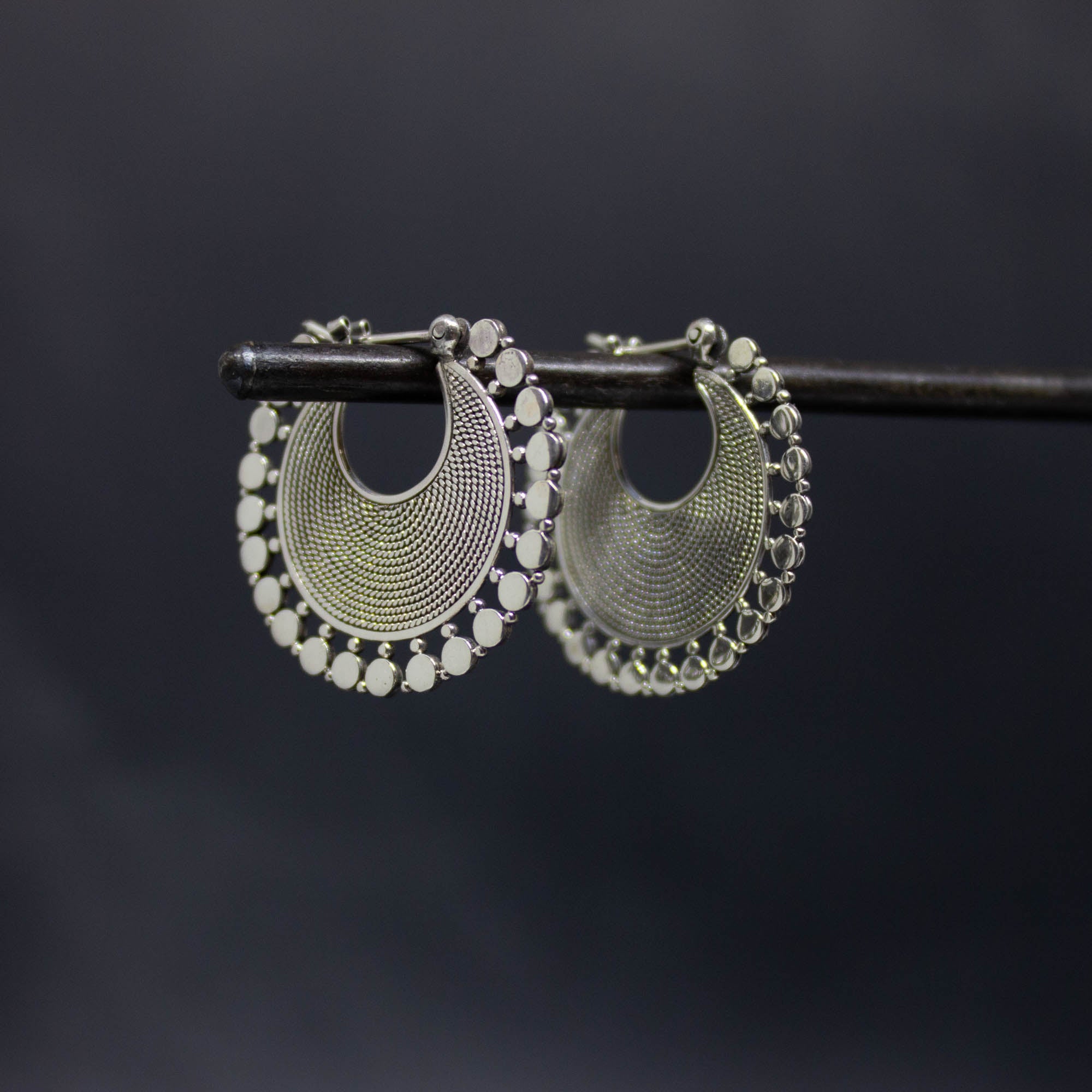 Oxidised Sterling Silver Wirework Flat Hoop Earrings | Beyond Biasa