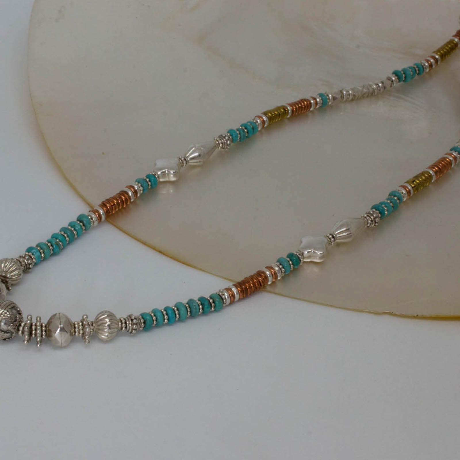 Mixed Metals and Gemstone Feature Bead Necklace - Beyond Biasa