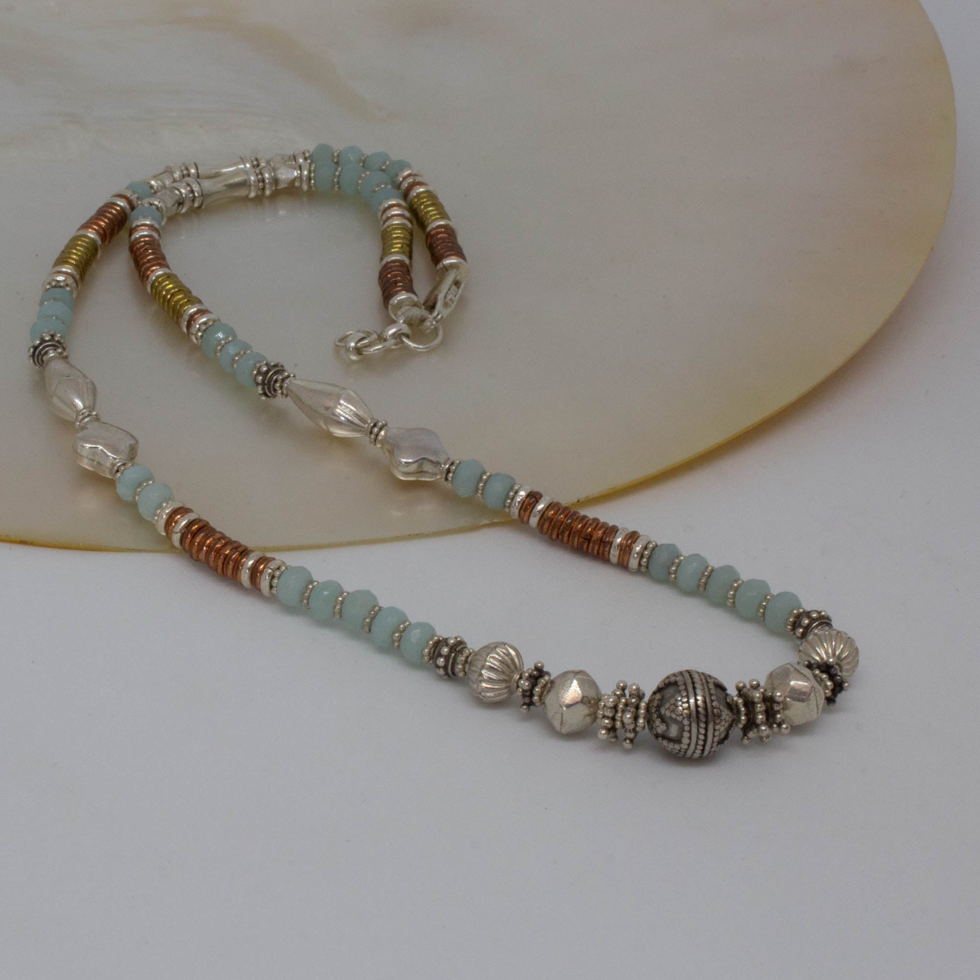 Mixed Metals and Gemstone Feature Bead Necklace - Beyond Biasa
