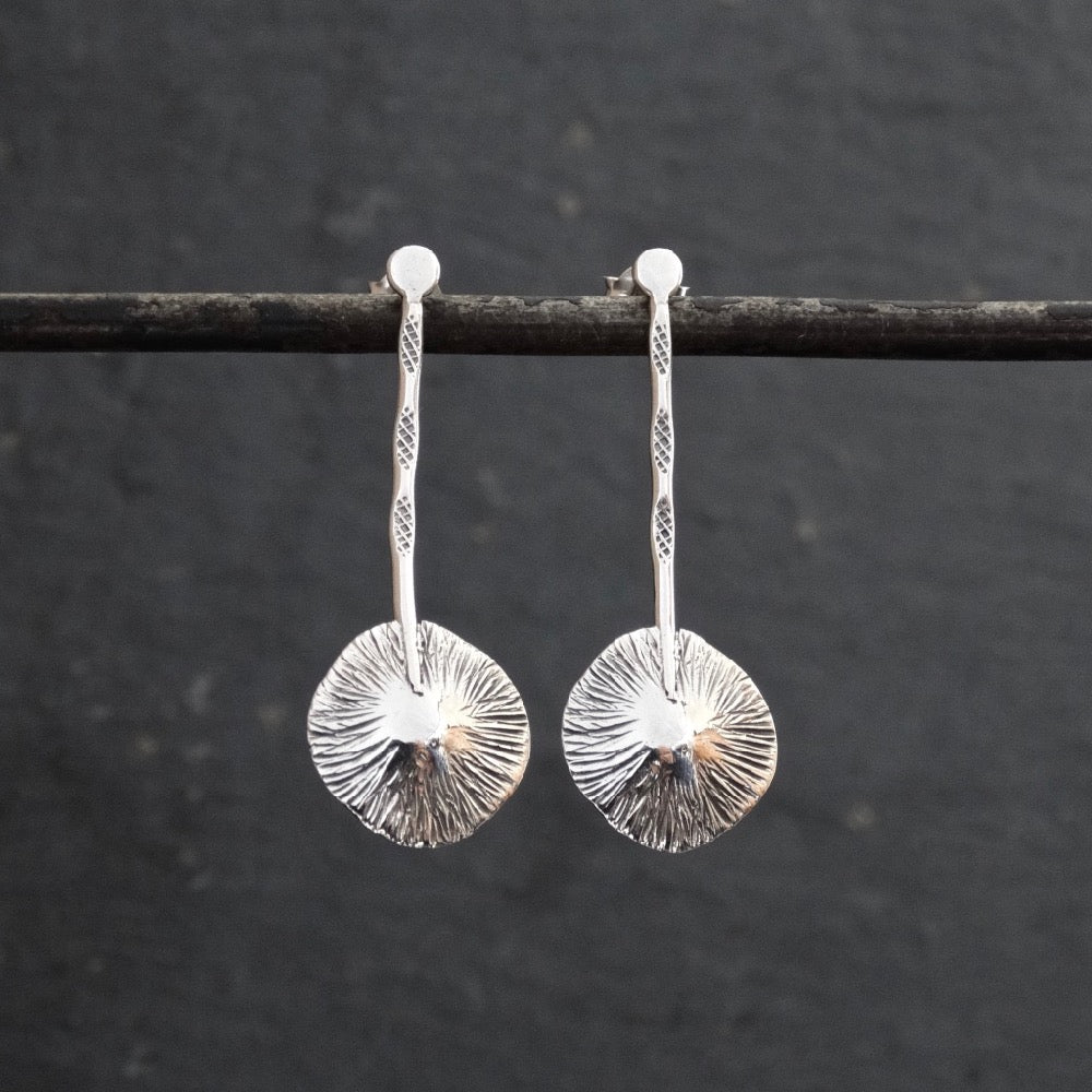 Oxidised Silver Scratched Disc Drop Earrings - Beyond Biasa