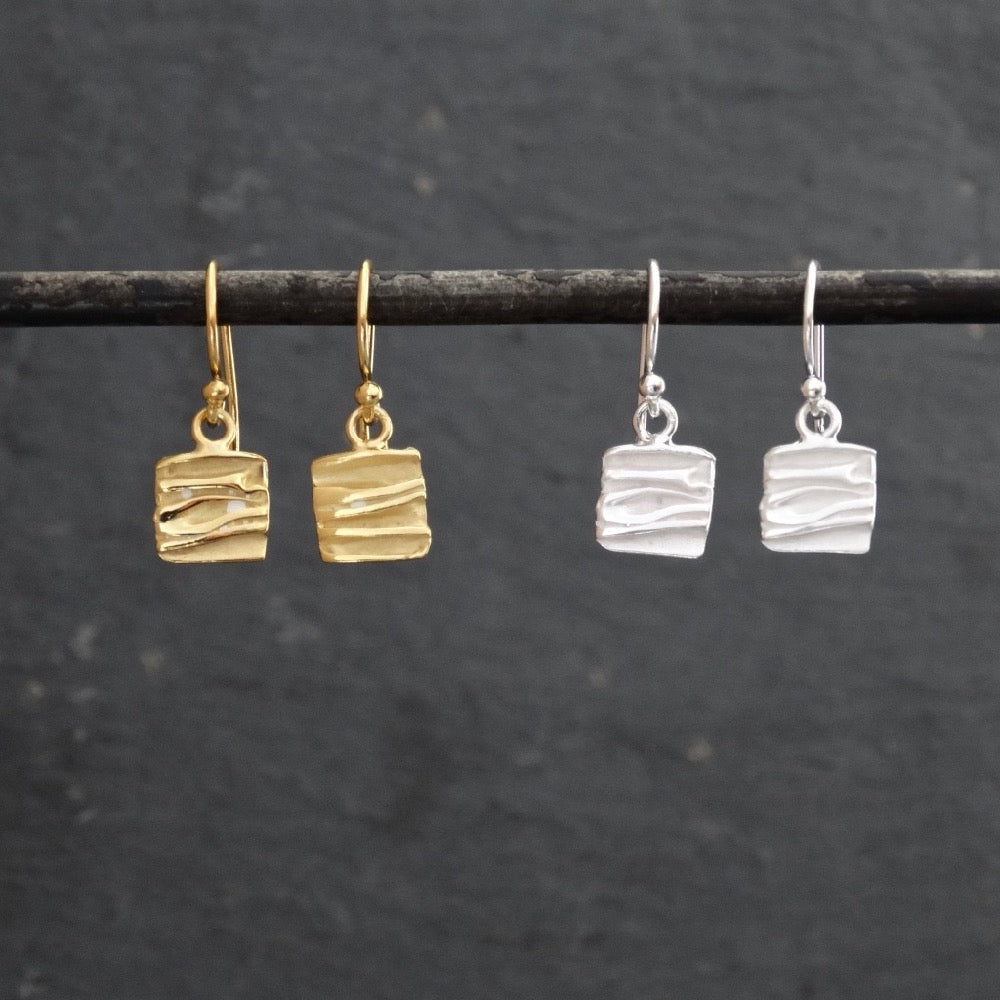 Textured Square Drop Earrings in Sterling Silver or Gold Vermeil - Beyond Biasa