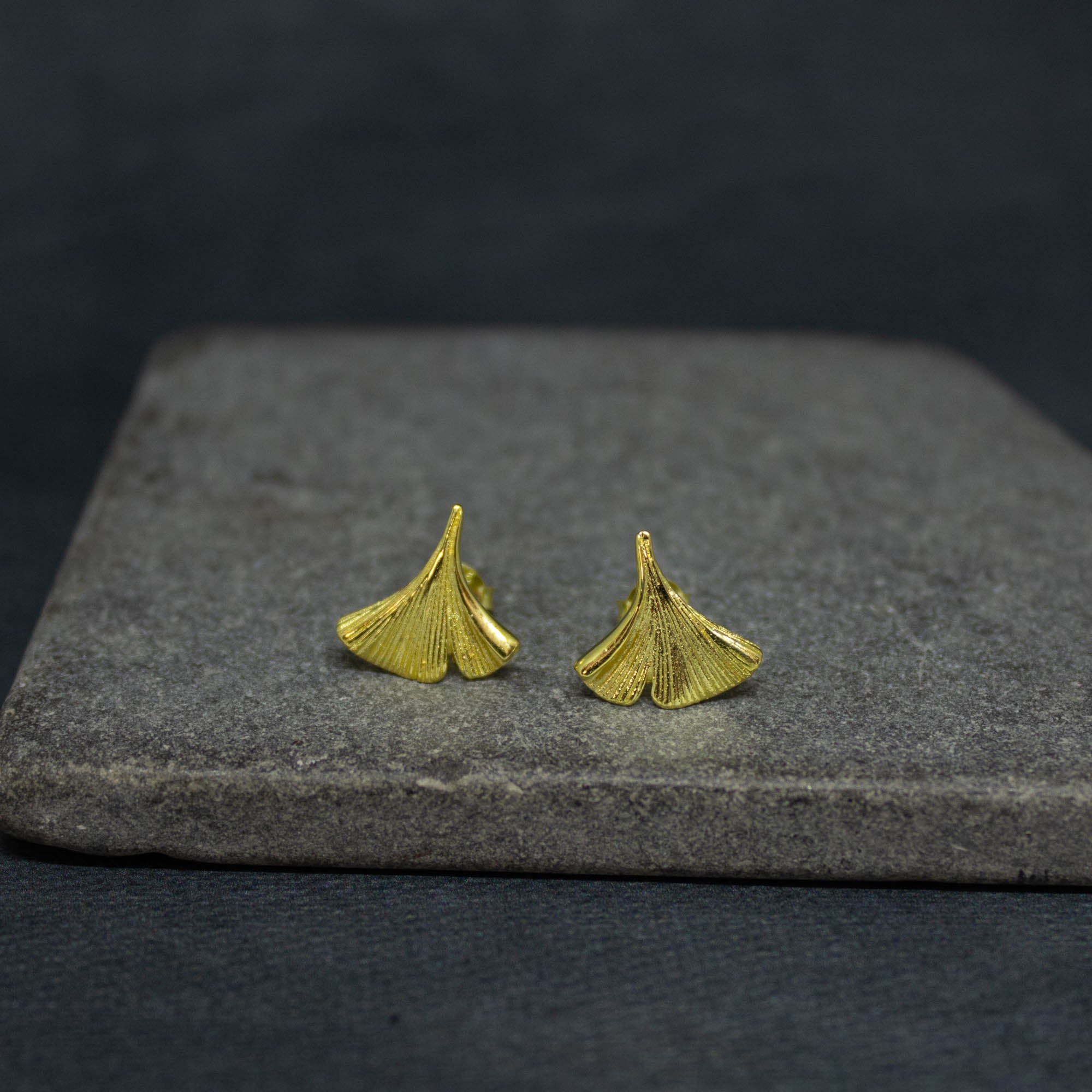 18k gold vermeil ginkgo leaf stud earrings