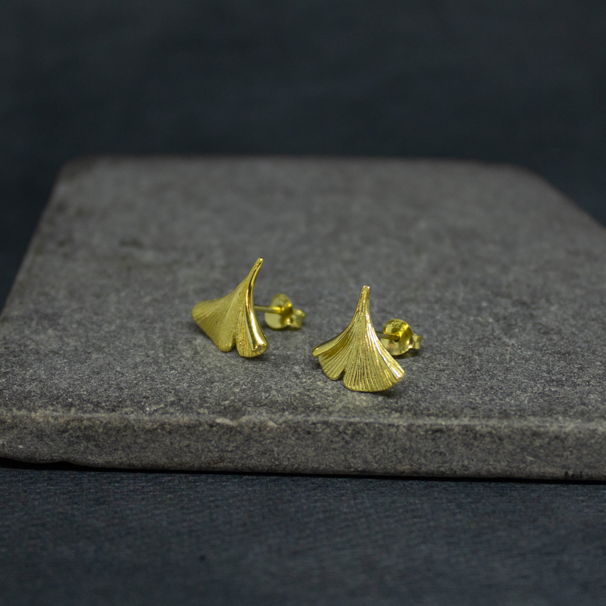 18k gold vermeil ginkgo leaf stud earrings