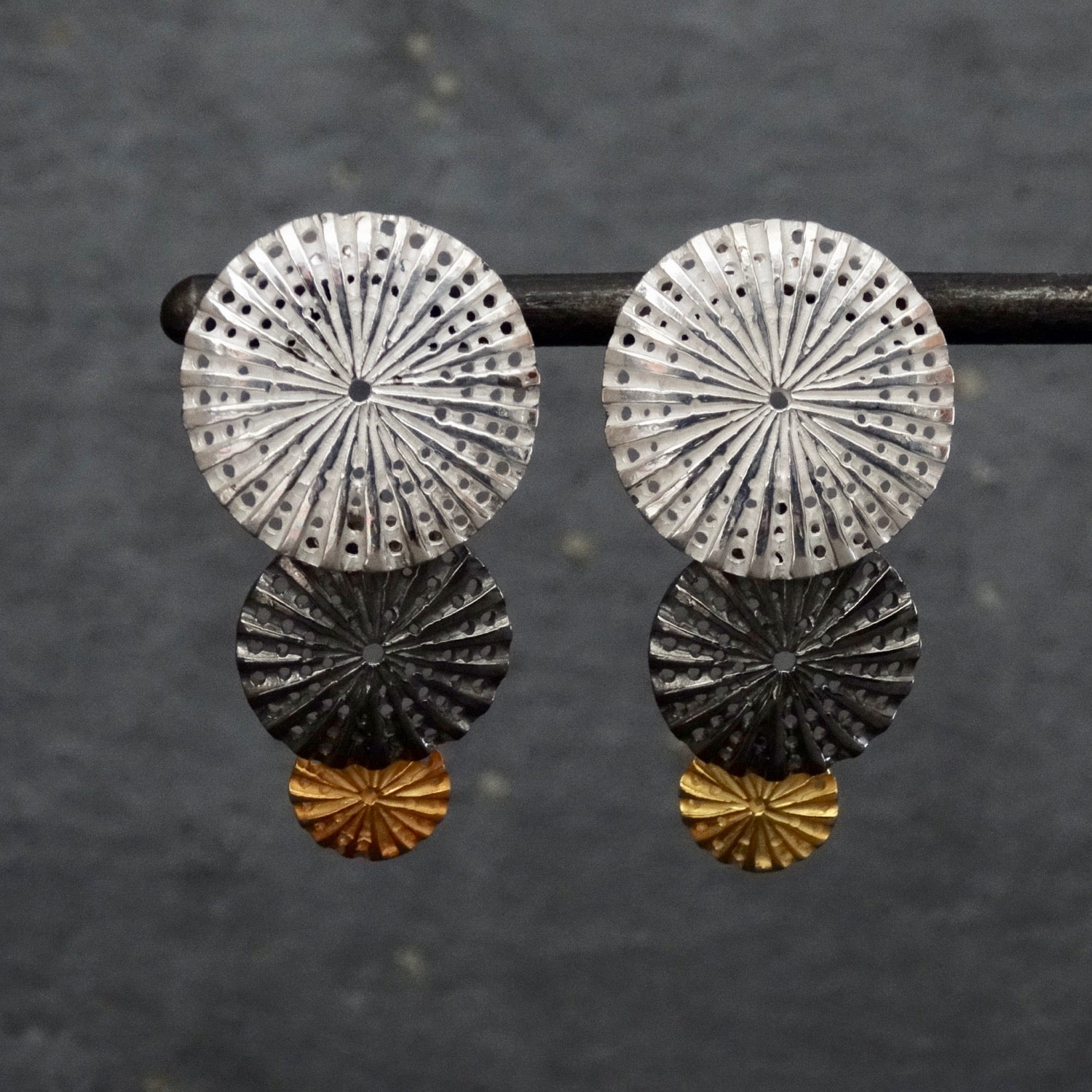 Mixed Metals Textured Disc Earrings - Beyond Biasa