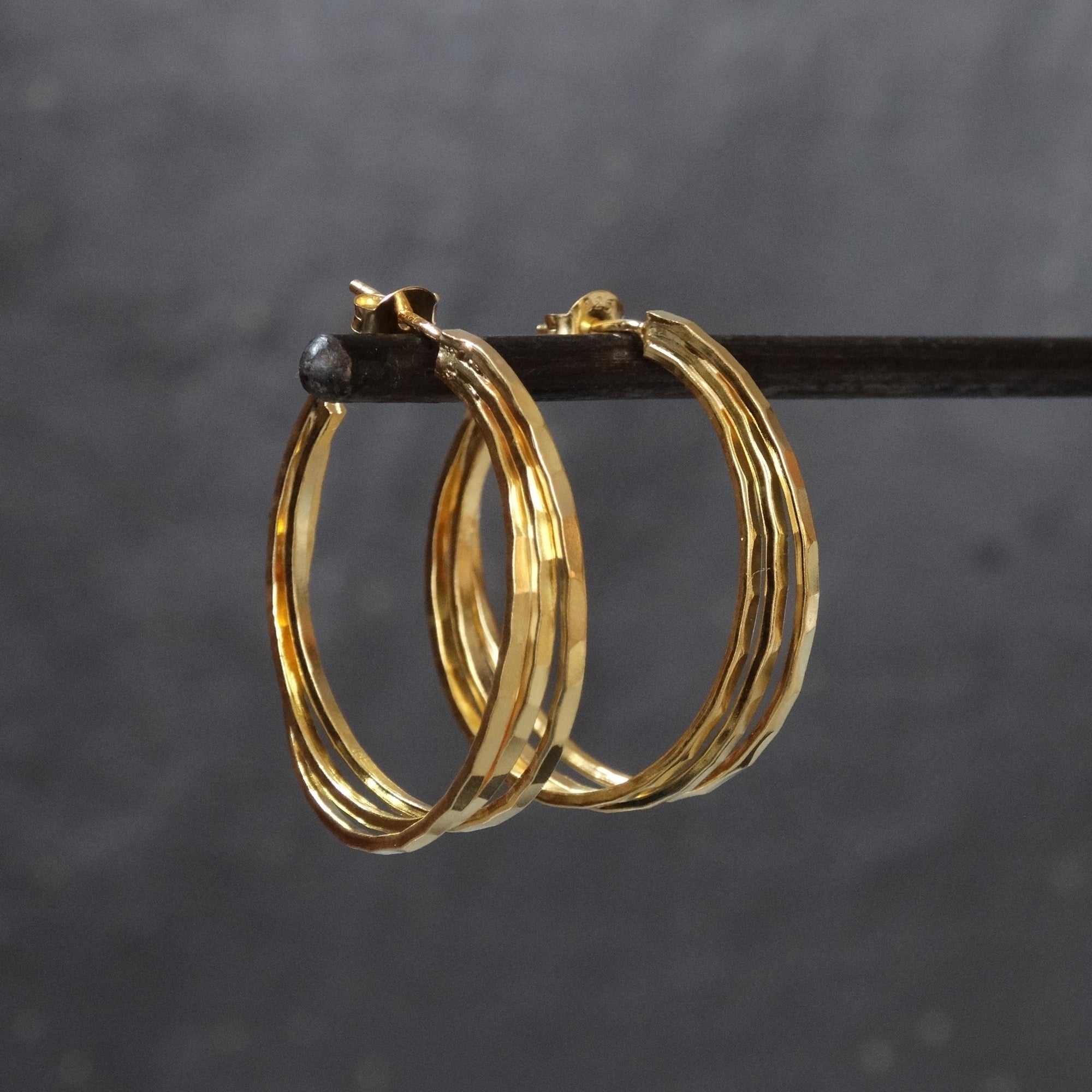 Trio Hammered Gold Vermeil Hoop Earrings - Beyond Biasa