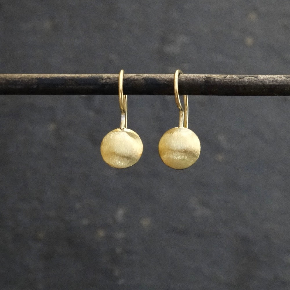 Brushed Round Drop Earrings - Sterling Silver or Gold Vermeil - Beyond Biasa