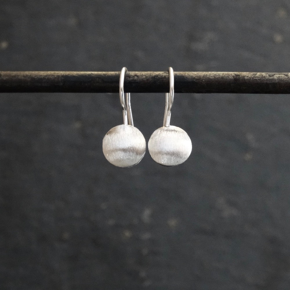 Brushed Round Drop Earrings - Sterling Silver or Gold Vermeil - Beyond Biasa