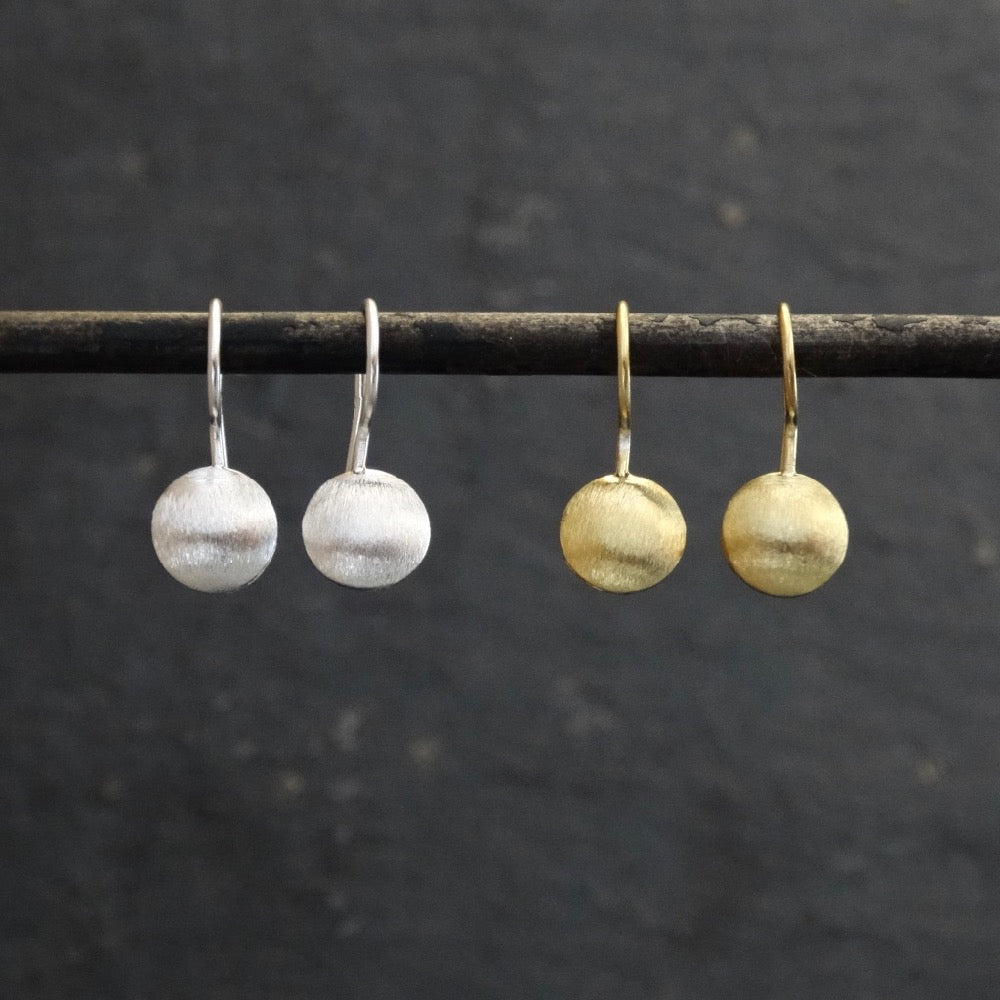 Brushed Round Drop Earrings - Sterling Silver or Gold Vermeil - Beyond Biasa