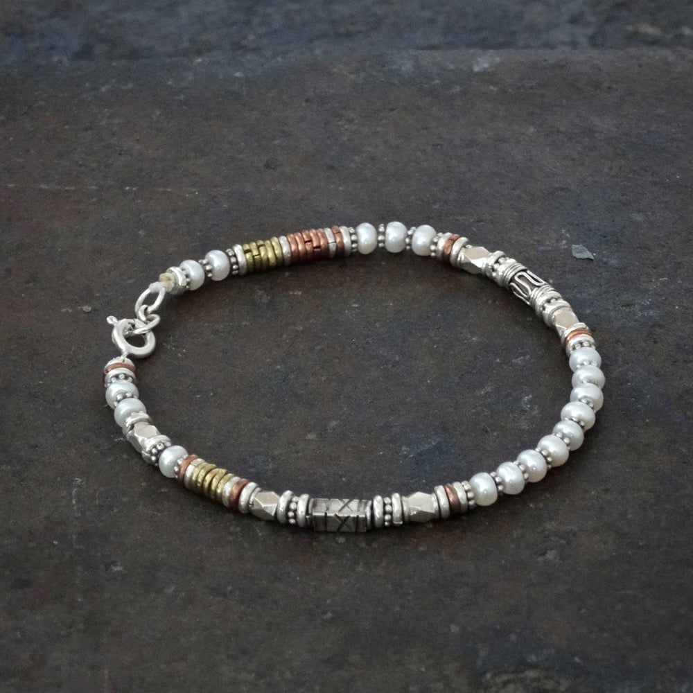Freshwater Pearl Bracelet with Sterling Silver Copper and Brass - Beyond Biasa